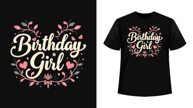 Vector a girl birthday girl with a pink flower on her shirt