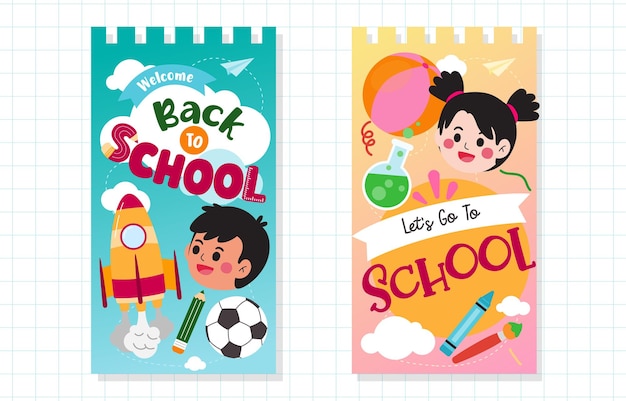 Girl And Boy With Back To School Template Vector