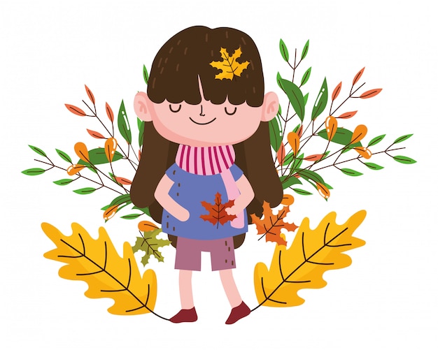 Girl cartoon in autumn season design