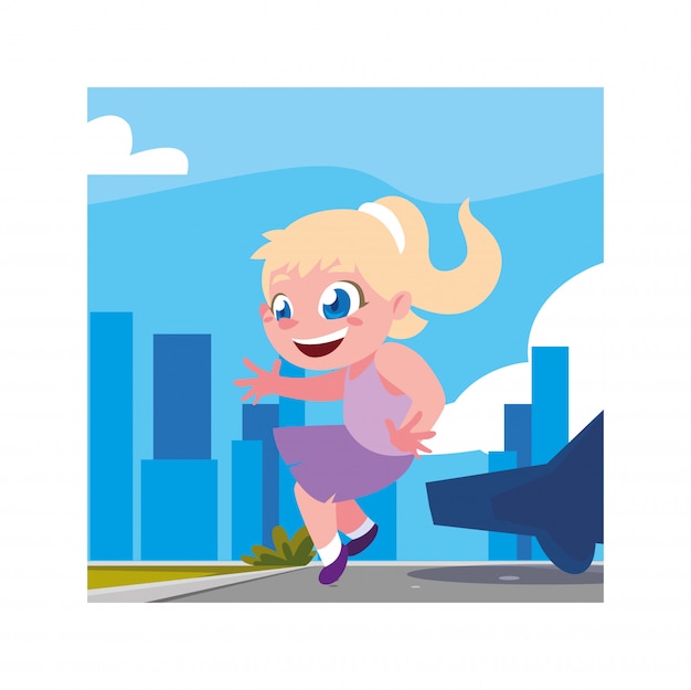 Girl cartoon playing outside   design