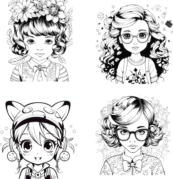 Girl Cartoon Vector Coloring Page