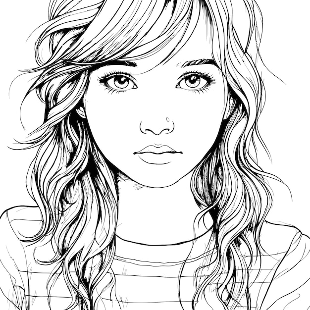 Vector girl cartoon vector coloring page