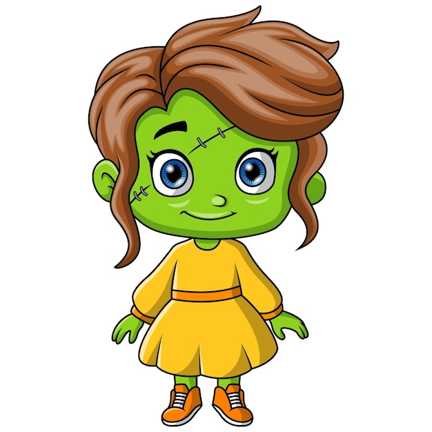 Girl cartoon wearing costume Frankenstein