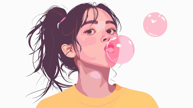 Vector girl chewing gum mixed media vector isolated