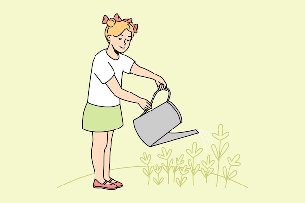 Girl child watering flowers