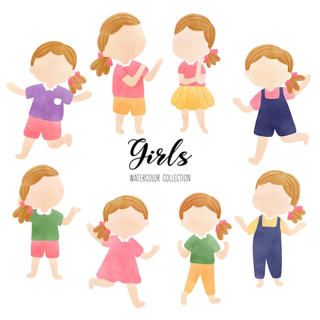 Girl children watercolor vector illustration