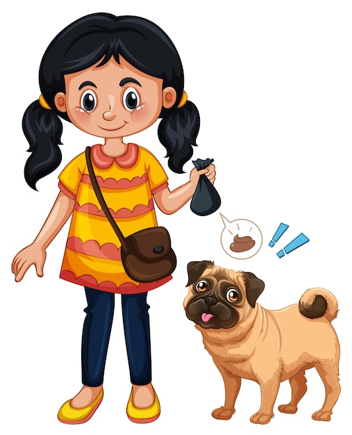 A Girl Cleaning Dog Poop