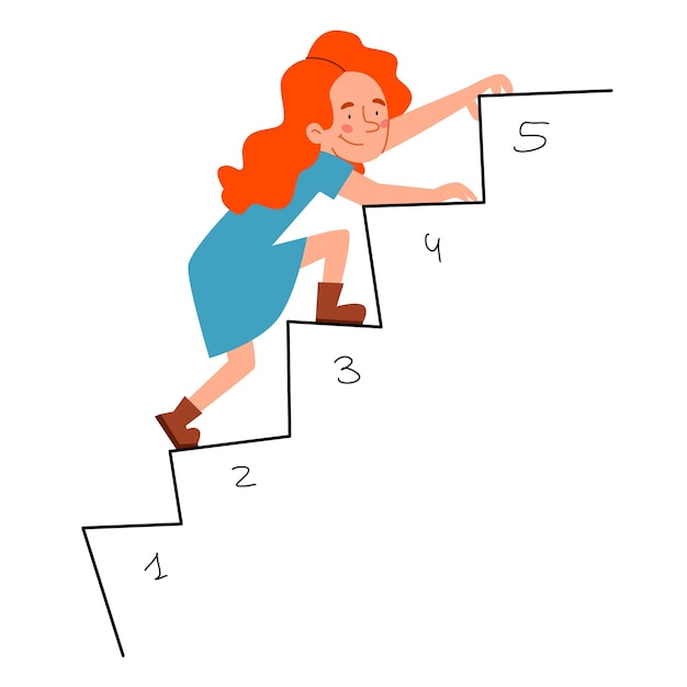 The girl climbs up the ladder of levels