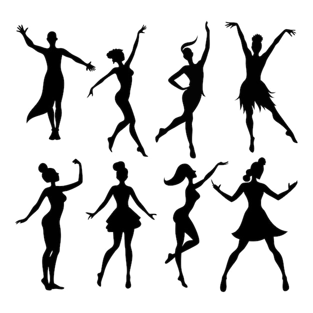 Vector girl dancer silhouette vector illustration set