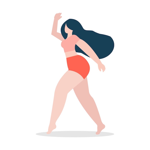 girl dancing minimalist hand drawn flat vector design illustration on white background