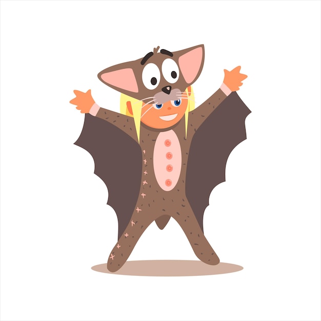 Girl Desguised As Bat Flat Isolated Vector Image In Cartoon Style On White Background