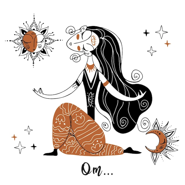 The girl does yoga Om Meditation Yoga positions Namaste Vector