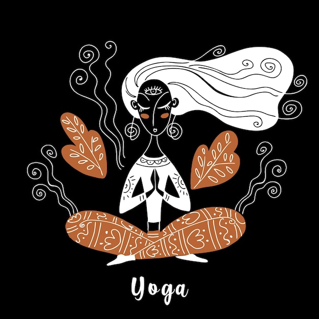 The girl does yoga Om Meditation Yoga positions Namaste Vector