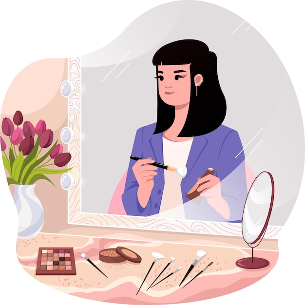 A girl doing makeup illustration