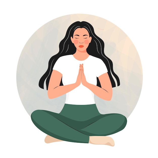 Girl doing yoga. asana. vector illustration in cartoon boho style.