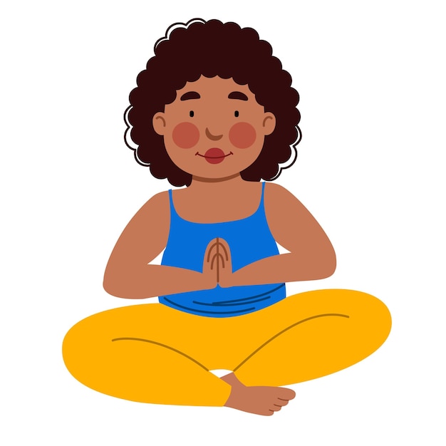 Girl doing yoga A plump girl on a white background