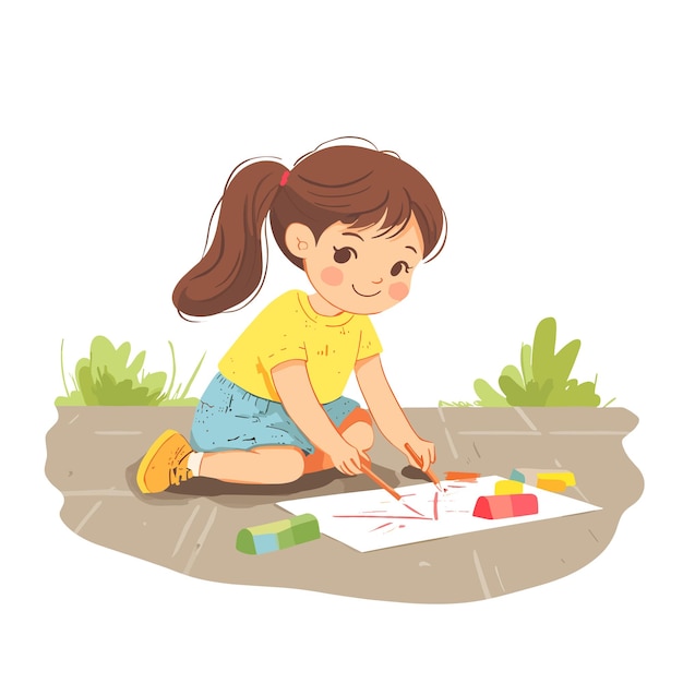 A girl drawing with chalk on a sidewalk