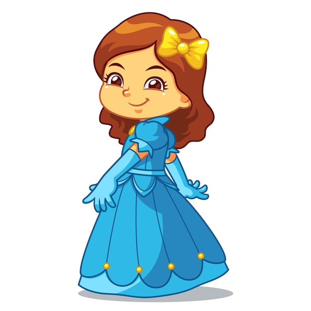 Girl Dressed As Princess In Blue Dress.