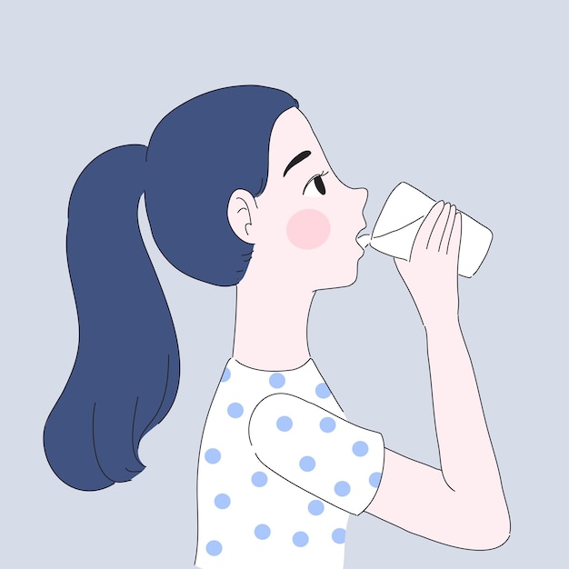 Girl drink water illustration