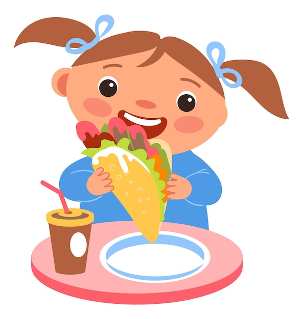 Girl eating healthy fast food Kid breakfast