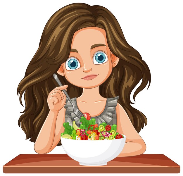 Vector girl enjoying a healthy salad