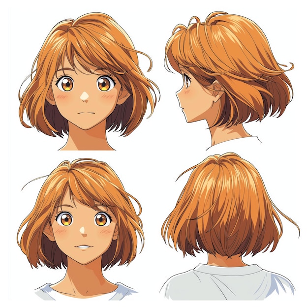 Vector girl expression amp hairstyles illustration cute girl cartoon vector