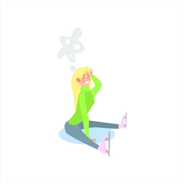 Girl Fell While Skating Primitive Vector Flat Isolated Illustration On White Background