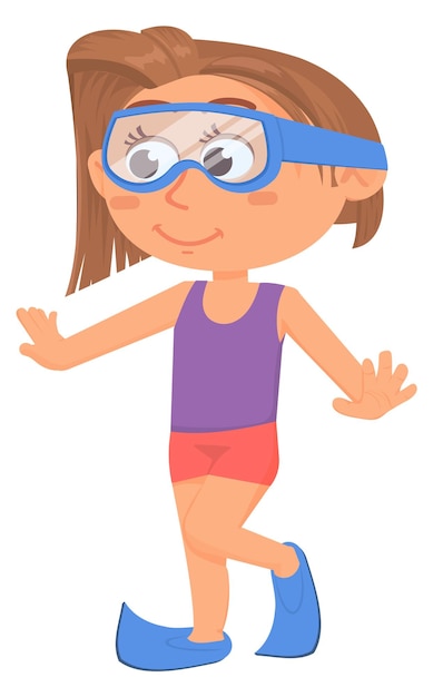 Girl in flippers and goggles Kid in diving equipment Underwater swimming