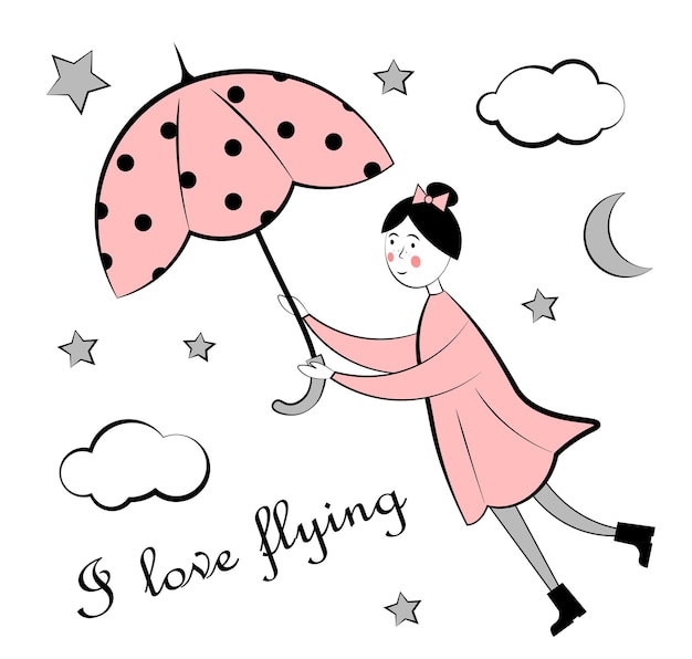 Girl flying on an umbrella