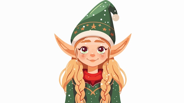 Vector a girl in a green christmas outfit with a star on her head