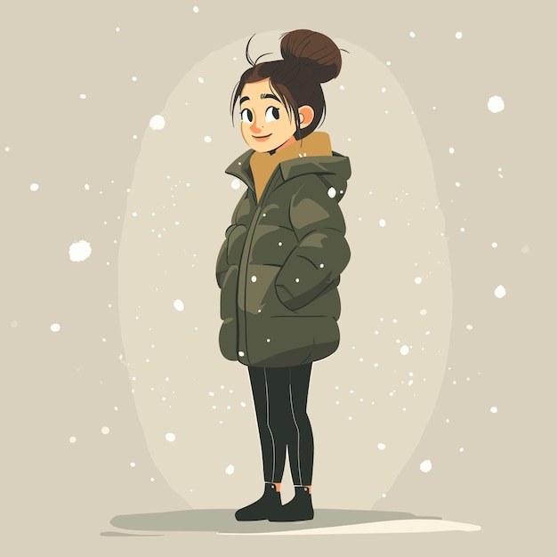 Vector a girl in a green jacket with a hood on and a snowflake on the face