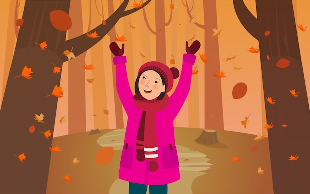 A Girl Happy while playing with Autumn Leaf