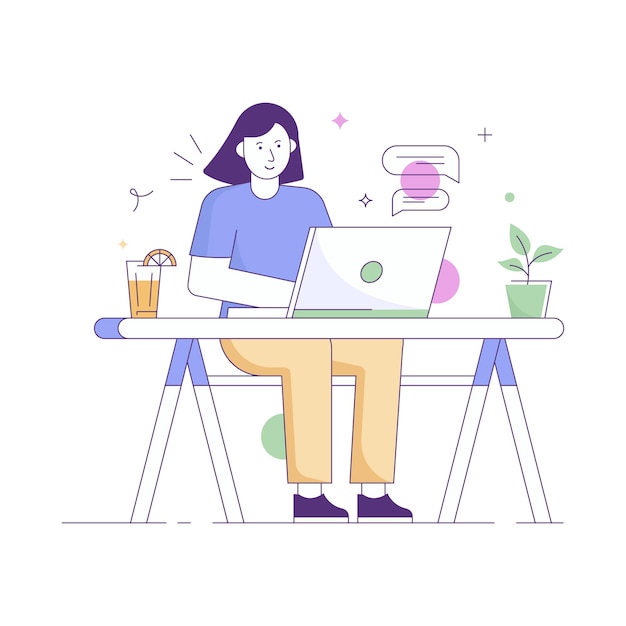 A girl having an online chat flat illustration