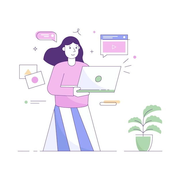 A girl having an online chat flat illustration