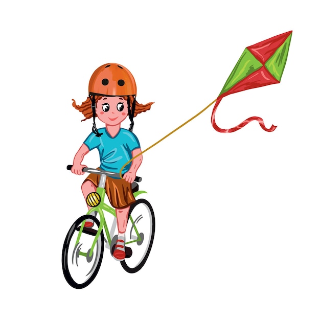 A girl in a helmet on a bicycle Vector illustration on a children's theme Design element for greeting cards invitations posters banners book illustrations