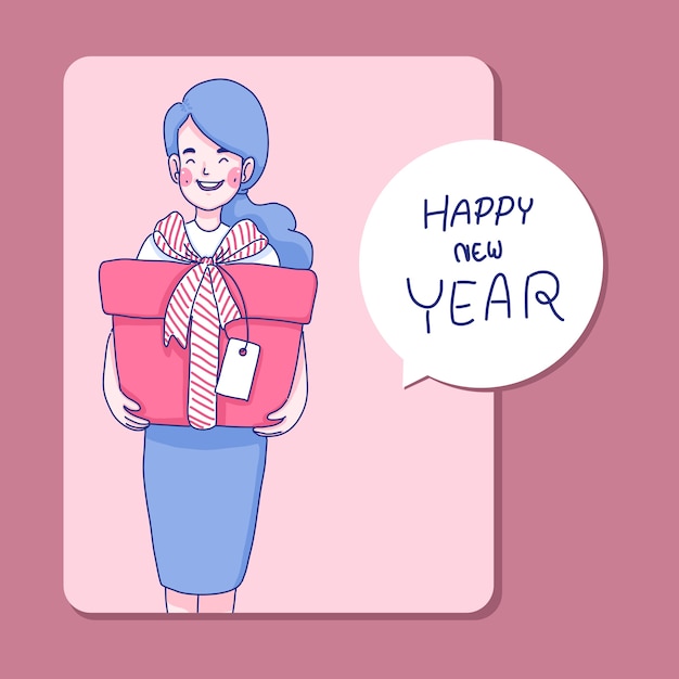 A girl hold present character design. happy new year