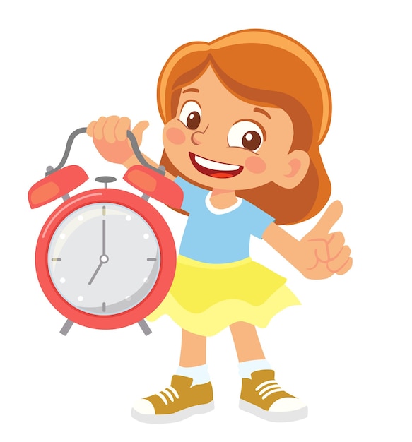 Girl holding alarm clock  clipart