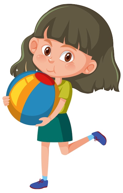 Vector girl holding beach ball cartoon character isolated on white background