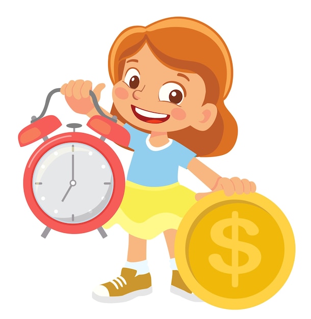 Girl holding clock and money  clipart