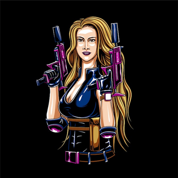 Girl holding a gun illustration