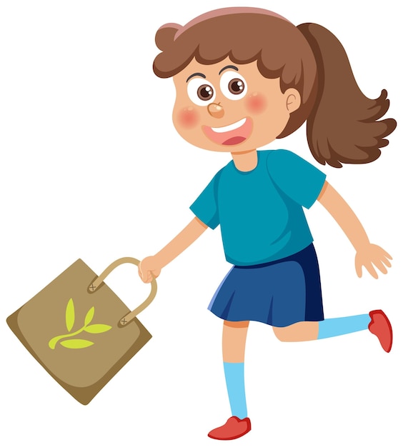 A girl holding paper bag cartoon character