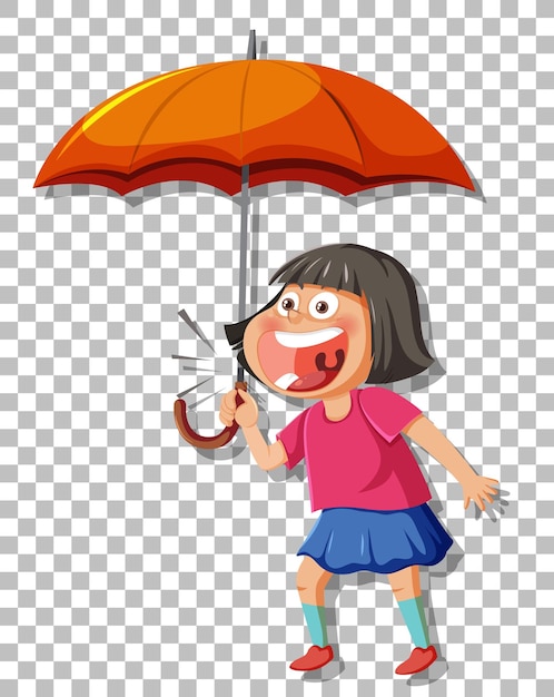 A girl holding umbrella on grid background