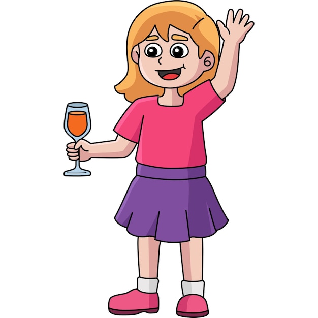 Girl Holding Wine Cartoon Colored Clipart