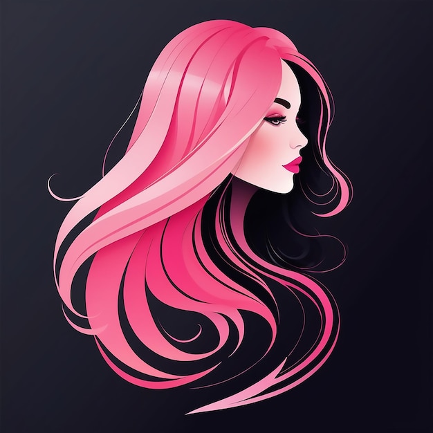 Vector girl icon with long wavy hair pink gradient hair care and hairdressing womens