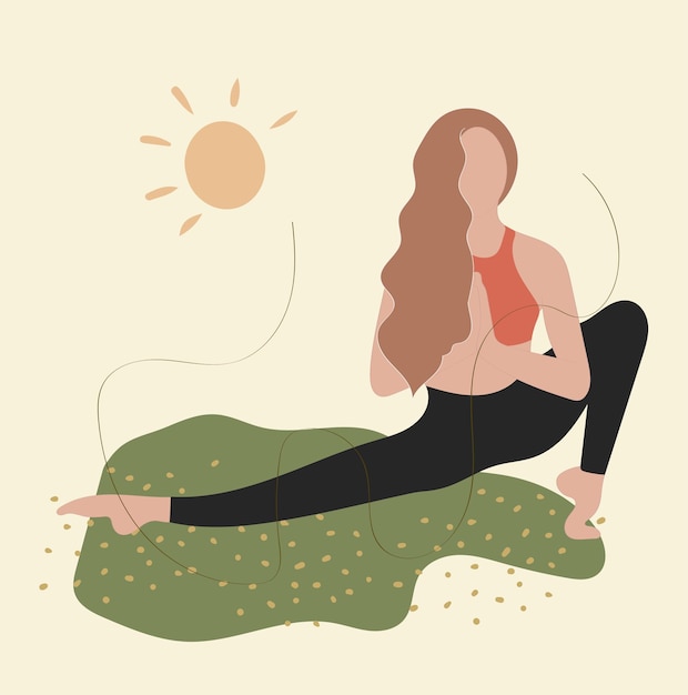 The girl is doing yoga in the park Yoga trainer Sport Healthy lifestyle Vector illustration