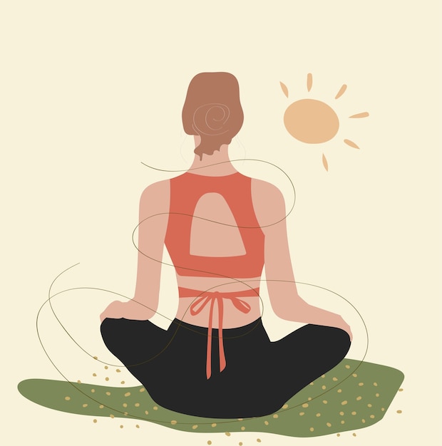 The girl is doing yoga in the park Yoga trainer Sport Healthy lifestyle Vector illustration