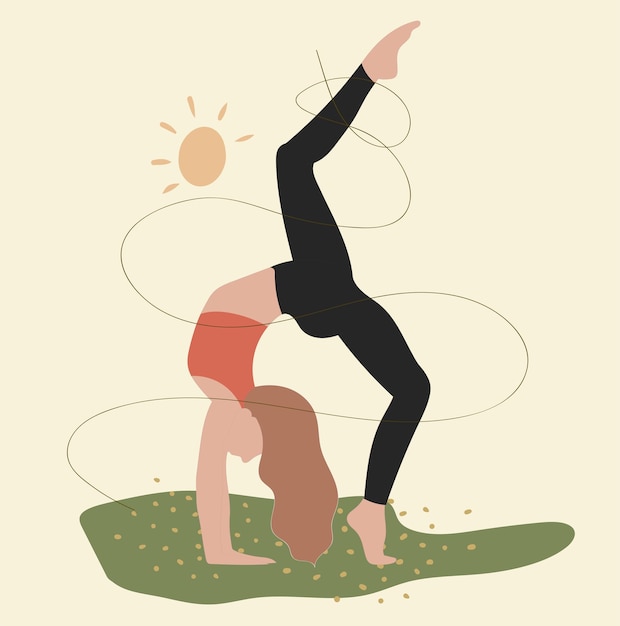 The girl is doing yoga in the park Yoga trainer Sport Healthy lifestyle Vector illustration