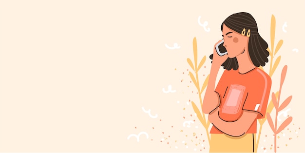 girl is talking on the phone. Background for the site. concept of planning, talking on the phone. Calls, problem solving.