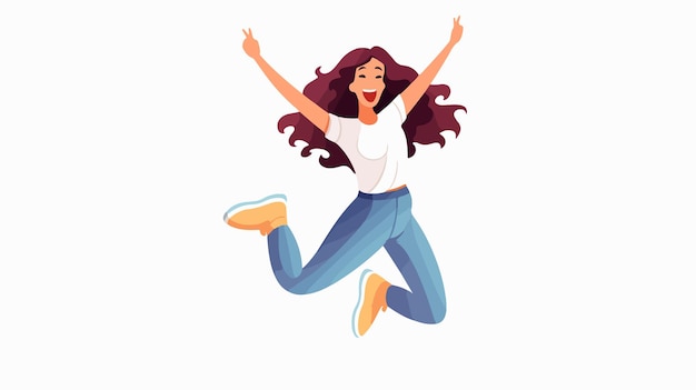 a girl jumping in the air with her arms up