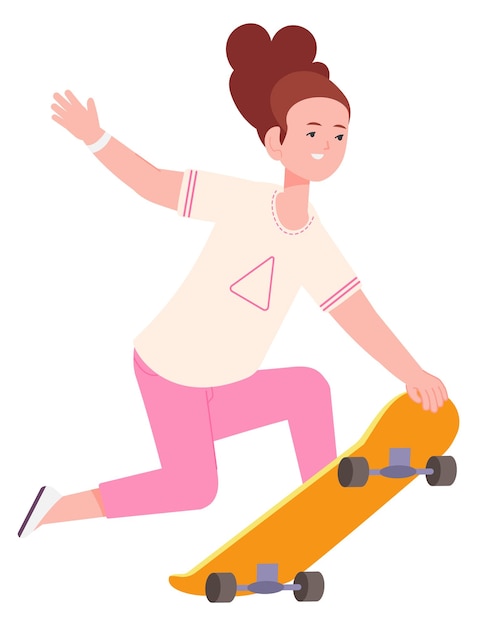 Girl jumping on skateboard Active kid sport trick